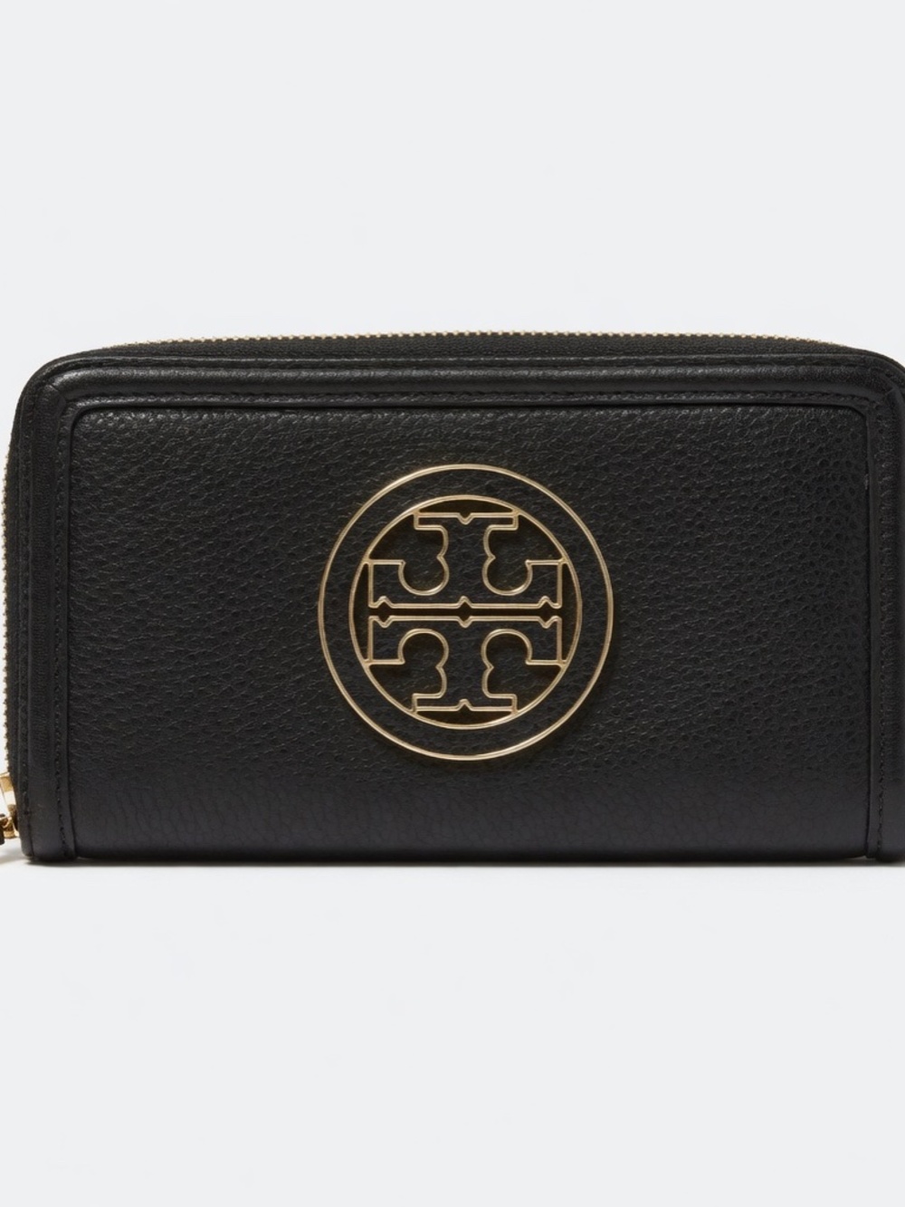 Tory Burch Amanda Zip Continental Wallet in black pebbled leather